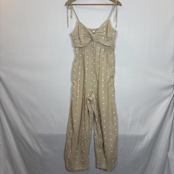 Old Navy Cropped Twist-Front Smocked Polka Dot Linen Blend Jumpsuit (M) - Picture 2 of 8